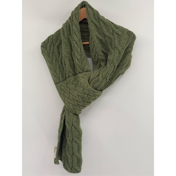 Aran Sweater Market Scarf Wool Ireland One Size Unisex Green Fisherman Cable - Picture 3 of 11